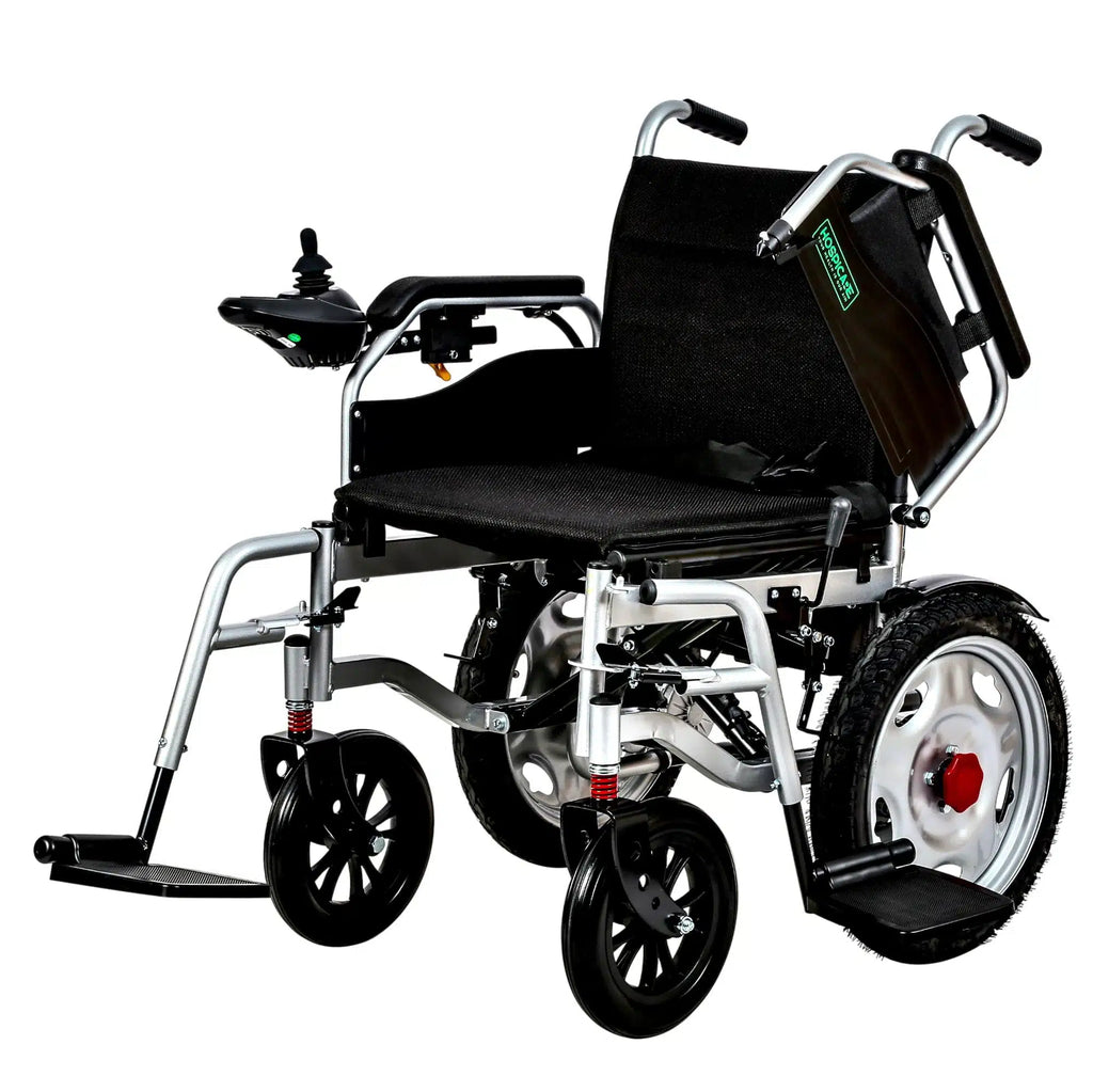 Fauteuil roulant électrique JRWD1601U – Dossier haut, roues 22″, batterie 12Ah / 20Ah
