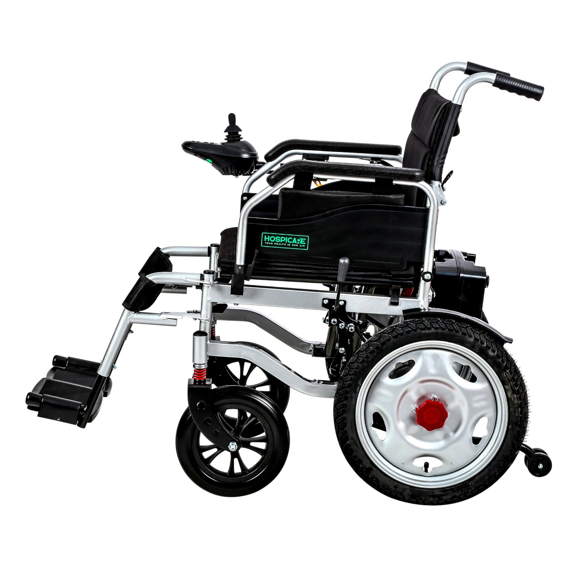 Fauteuil roulant électrique JRWD1601U – Dossier haut, roues 22″, batterie 12Ah / 20Ah